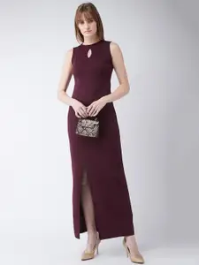 Chemistry Women Round Neck Sleeveless Solid Bodycon Slit Detailing Maxi Dress