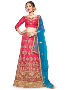 Maroosh Embroidered Thread Work Net Unstitched Lehenga & Blouse With Dupatta