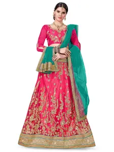 Maroosh Floral Embroidered Unstitched Lehenga & Blouse With Dupatta