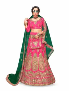 Maroosh Embroidered Thread Work Satin Unstitched Lehenga & Blouse With Dupatta