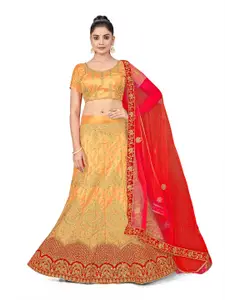 Maroosh Embellished Thread Work Satin Unstitched Lehenga & Blouse With Dupatta