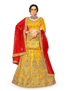 Maroosh Embroidered Thread Work Satin Unstitched Lehenga & Blouse With Dupatta