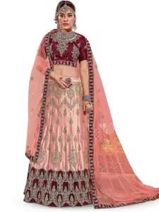 Maroosh Embroidered Thread Work Satin Unstitched Lehenga & Blouse With Dupatta
