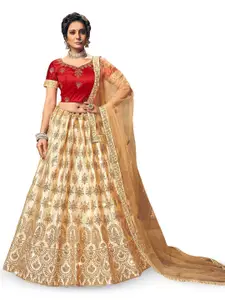 Maroosh Floral Embroidered Satin Unstitched Lehenga & Blouse With Dupatta