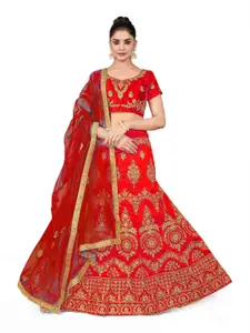 Maroosh Embellished Thread Work Silk Unstitched Lehenga & Blouse With Dupatta