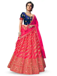 Maroosh Embroidered Thread Work Semi-Stitched Lehenga & Unstitched Blouse With Dupatta