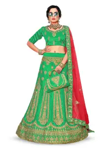 Maroosh Embroidered Thread Work Satin Semi-Stiched Lehenga & Blouse With Dupatta