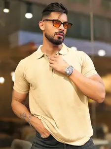 Maniac Men Solid Polo Collar Cotton Slim Fit T-shirt