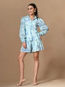 PANKH Floral Printed Shirt Collar Shirt & Skirt