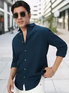 Urbano Fashion Men Spread Collar Textured Cotton Casual Shirt