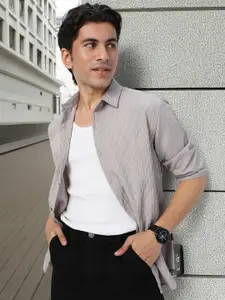 Urbano Fashion Men Spread Collar Textured Cotton Casual Shirt