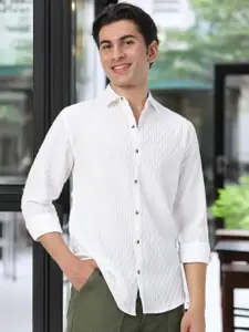 Urbano Fashion Men Spread Collar Textured Cotton Casual Shirt