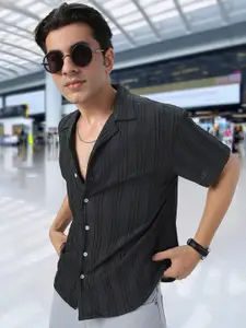 Urbano Fashion Men Cuban Collar Textured Cotton Casual Shirt