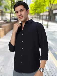 Urbano Fashion Men Spread Collar Textured Cotton Casual Shirt