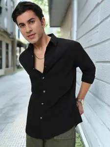 Urbano Fashion Men Spread Collar Textured Cotton Casual Shirt