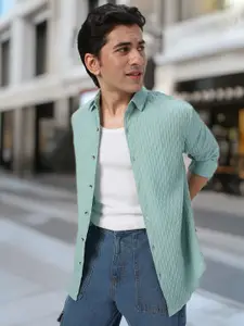 Urbano Fashion Men Spread Collar Textured Cotton Casual Shirt