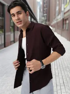 Urbano Fashion Men Spread Collar Textured Cotton Casual Shirt