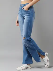 DOLCE CRUDO Women Wide-Leg Relaxed Mid Rise Regular Length Denim Stretchable Jeans