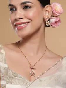 Rubans 22 K Gold-Plated Ruby & Kundan with Zicronia Studded Peacock Design Necklace Set