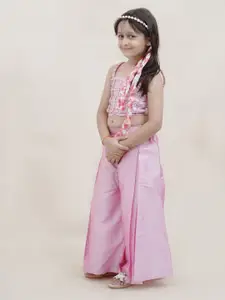 Sangria Girls Embellished Pure Cotton Crop Top With Palazzo