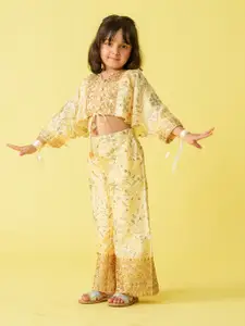 Sangria Girls Embroidered Crop Top With Palazzo