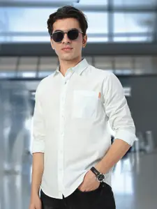 Urbano Fashion Men Spread Collar Solid Cotton Casual Shirt