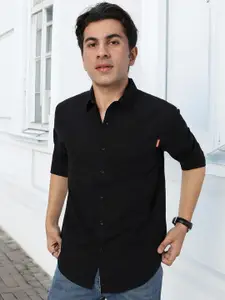 Urbano Fashion Men Spread Collar Solid Cotton Casual Shirt