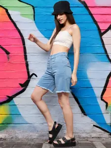 Miss Chase Women Regular High Rise Above Knee Stretchable Denim Shorts
