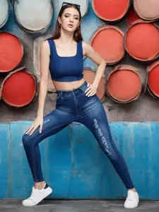 Miss Chase Women Skinny Fit Mid Rise Mildly Distressed Regular Ripped Denim Jeans