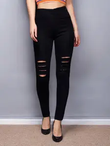 Miss Chase Women Slim Fit High-Rise Mildly Distressed Stretchable Cotton Jeans