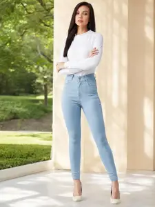 Miss Chase Women Skinny High Rise Distressed Regular Length Ice Wash Denim Jeans