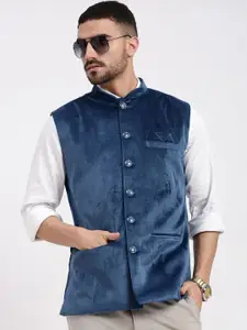 SHOWOFF Men Velvet Slim-Fit Nehru Jacket