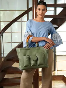 HIE Ester Women Solid Vegan Leather Detachable Sling Strap Shopper Tote