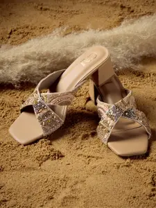 CAI Embellished Block Heel Sandals