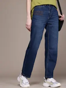 The Roadster Life Co. Women Pure Cotton Straight Fit High-Rise Embroidered Jeans