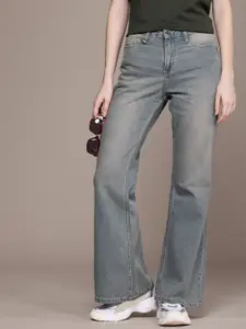 The Roadster Life Co. Women Pure Cotton Slim Flared High-Rise Heavy Fade Jeans