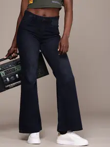 The Roadster Life Co. Women Pure Cotton Slim Flared Fit High-Rise Light Fade Jeans