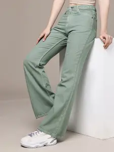 The Roadster Life Co. Women Slim Flared High-Rise Pure Cotton Jeans