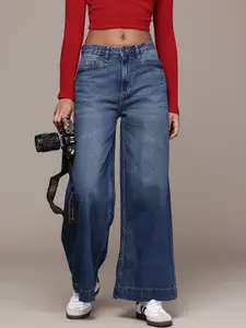 The Roadster Life Co. Women Pure Cotton Wide Leg High-Rise Light Fade Jeans