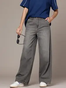 The Roadster Life Co. Women Wide Leg High-Rise Heavy Fade Pure Cotton Jeans