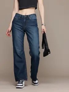 The Roadster Life Co. Women Slim Flared High-Rise Light Fade Pure Cotton Jeans