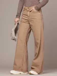 The Roadster Life Co. Women Pure Cotton Wide Leg High-Rise Jeans