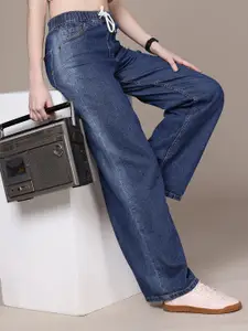 The Roadster Life Co. Women Wide Leg High-Rise Light Fade Pure Cotton Jeans