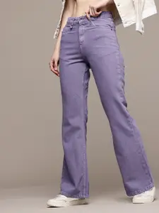 The Roadster Life Co. Women Slim Flared High-Rise Pure Cotton Jeans