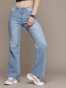 The Roadster Life Co. Women Slim Flared High-Rise Light Fade Pure Cotton Jeans