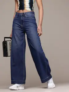 The Roadster Life Co. Women Wide Leg High-Rise Light Fade Pure Cotton Jeans