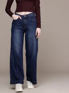 The Roadster Life Co.  Women Wide Leg High-Rise Light Fade Jeans