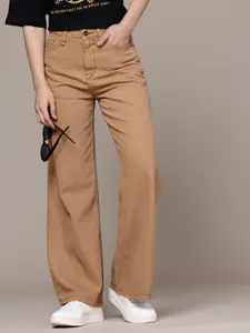 The Roadster Life Co. Women Pure Cotton Wide Leg High-Rise Jeans