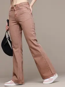 The Roadster Life Co. Women Slim Flared High-Rise Pure Cotton Jeans