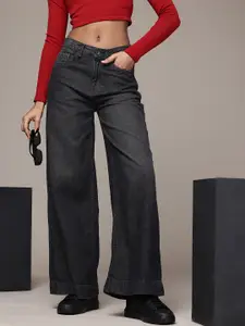 The Roadster Life Co. Women Pure Cotton Wide Leg High-Rise Light Fade Jeans